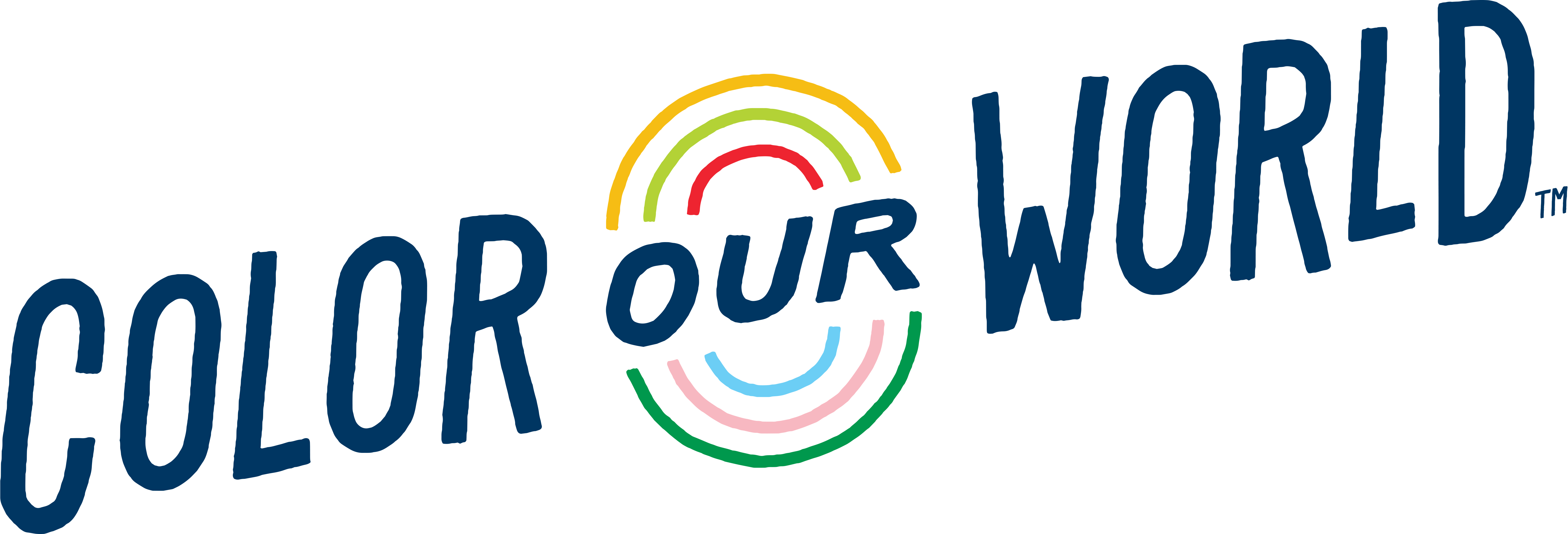 Summer Reading Program logo Image of text "Color Our World" in blue with a rainbow over and under word "Our"