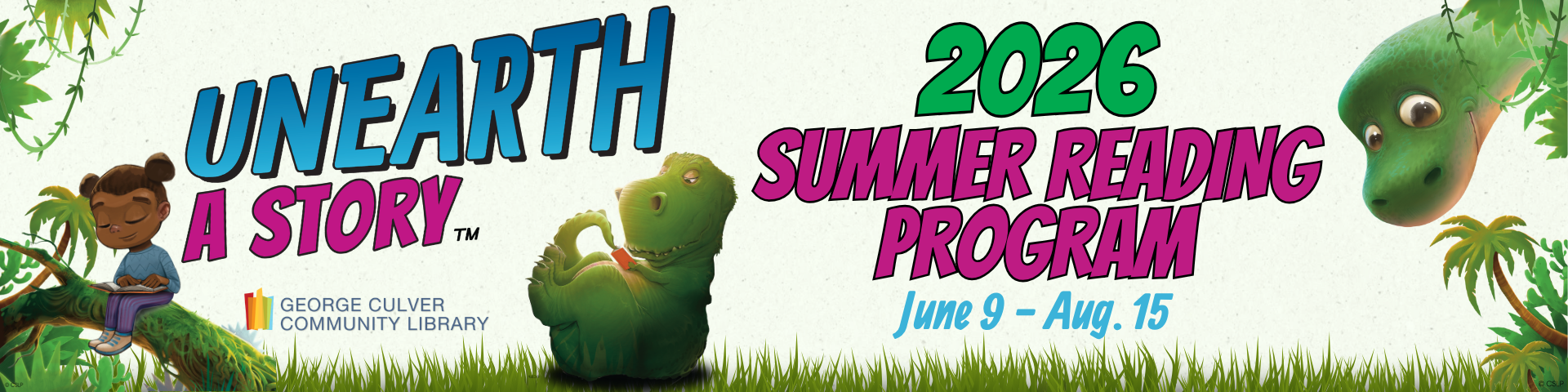 Unearth A Story Banner reading 2026 Summer Reading Program June 9 to August 15