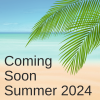 Image of a beach with a palm tree front on the right side. Text: Coming Soon Summer 2024