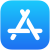 Apple App Store Icon white lines that overlap to form a triangle or stylized A on a blue background